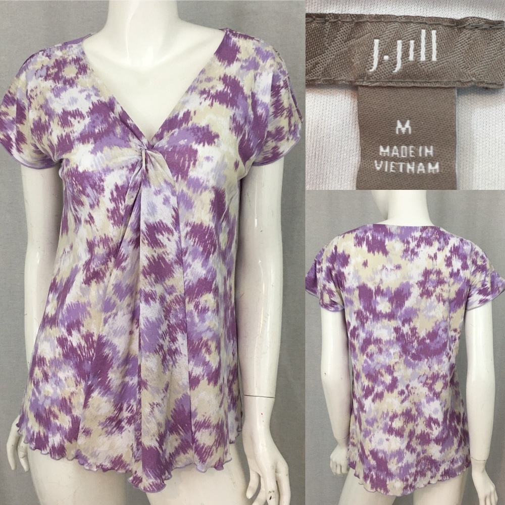 Medium J. Jill V-Neck Floral Short Sleeve Blouse
